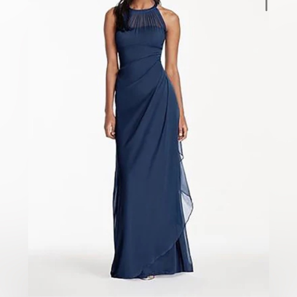 David's Bridal Strapless Navy Dress
